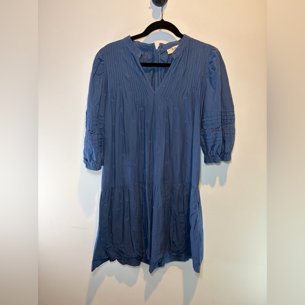 Sea New York Blue Embroidered V-Neck Mini Dress